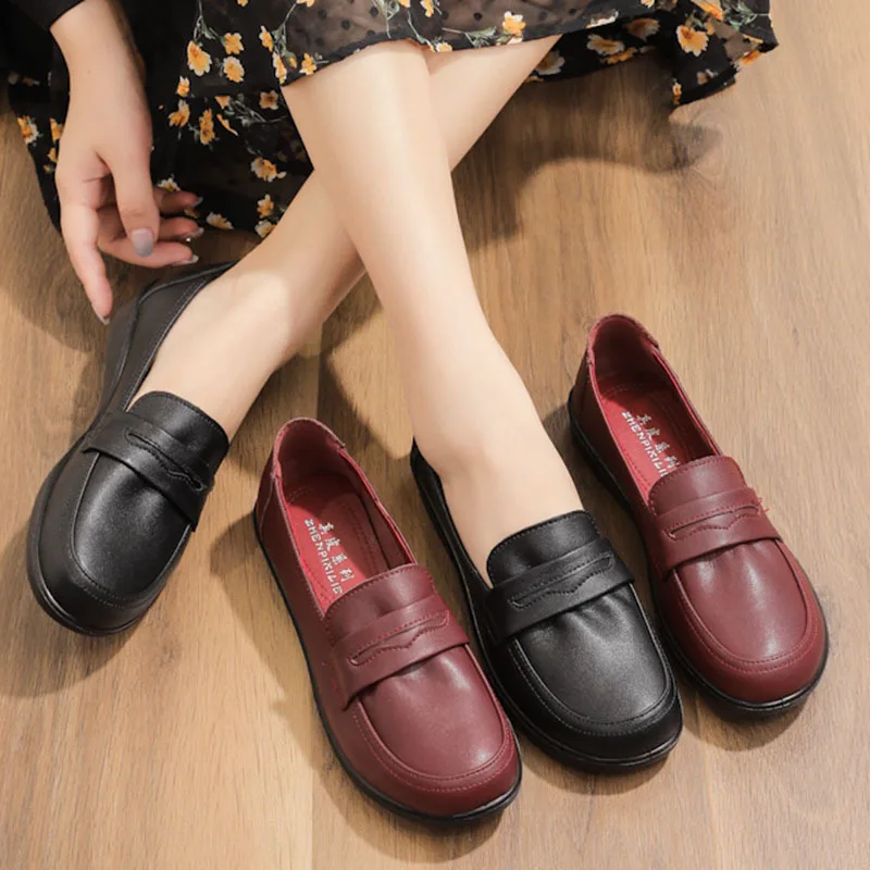 Spring New Woman Flat Shoes 2023 Autumn Genuine Leather Women Casual Shoes Soft Bottom Comfort Breathable Shoes Mom Shoes