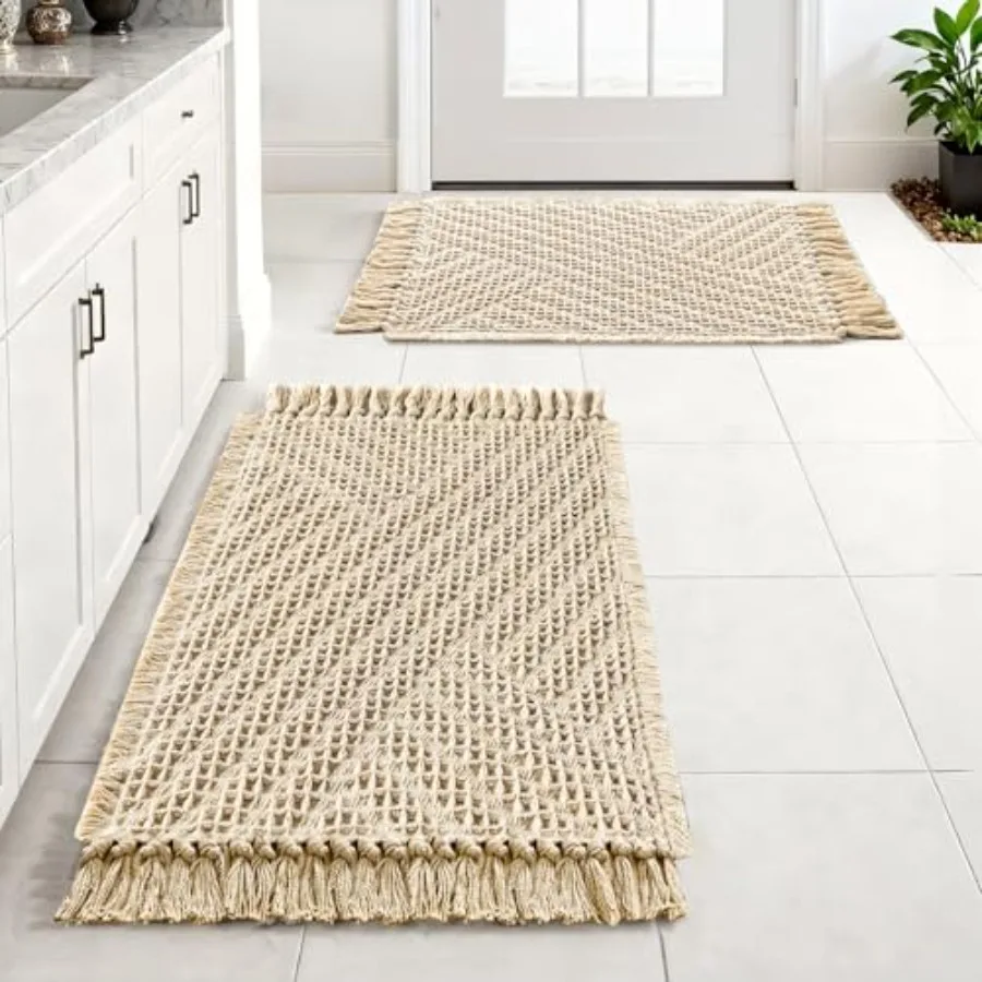 

Waffle Bath Mat Super Absorbent Boho Bath Mat Non Slip Bath Rugs for Bathroom Floor Machine Washable Dry Fast Bathroom Rugs wit