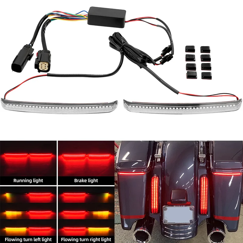 

Motorcycle LED Saddlebag Brake Flowing Turn Signal Accent Light For Harley Touring Electra Glide Road Glide 2014-up