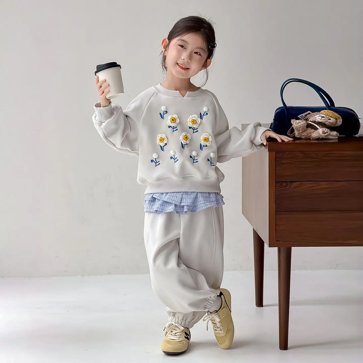 2pcs Set Girls Fall Set 2026 New Stylish Baby Girl Trendy Outfit Kids Fake Two Layer Spring Autumn Sportswear Sweatshirt