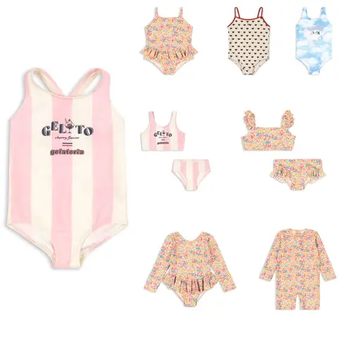 2026Toddler Girl Pink & White Stripe Two-Piece Bikini Set "GELATO Cherry Flavor" Print Tank Top Kids Bathing Suit Beach Swimwear