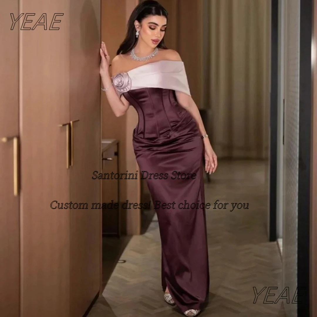 

Santorini Side Slit Long Prom Dresses Flower Boat Neck Bridesmaid Dress for Wedding Party Zipper Back Evening Gowns Customized