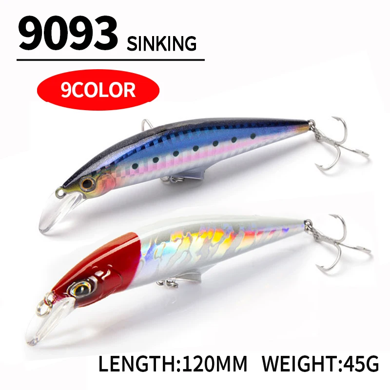 1pcs 120mm 45g Heavy Minnow Sinking Fishing Lure Seawater Trout Bass Lure for Fishing Long Casting Isca Pesca Fishing Bait 9093