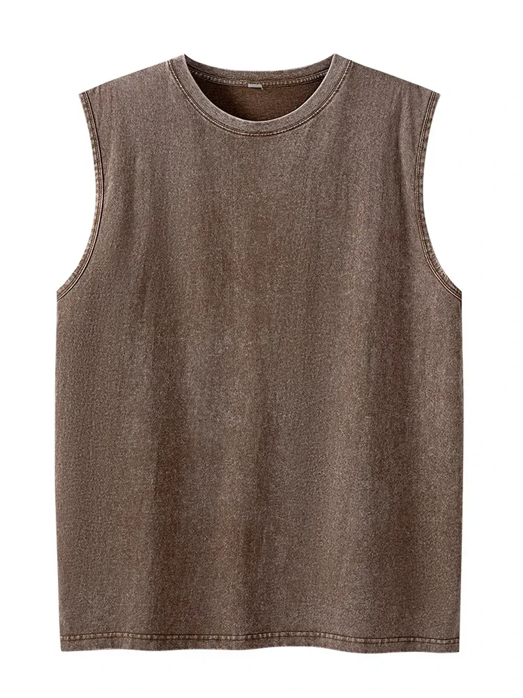 Summer cotton Men's Washed Cotton Tank Tops Muscle Gym Sleeveless Workout T Shirts Running Beach Loose Tees image 5