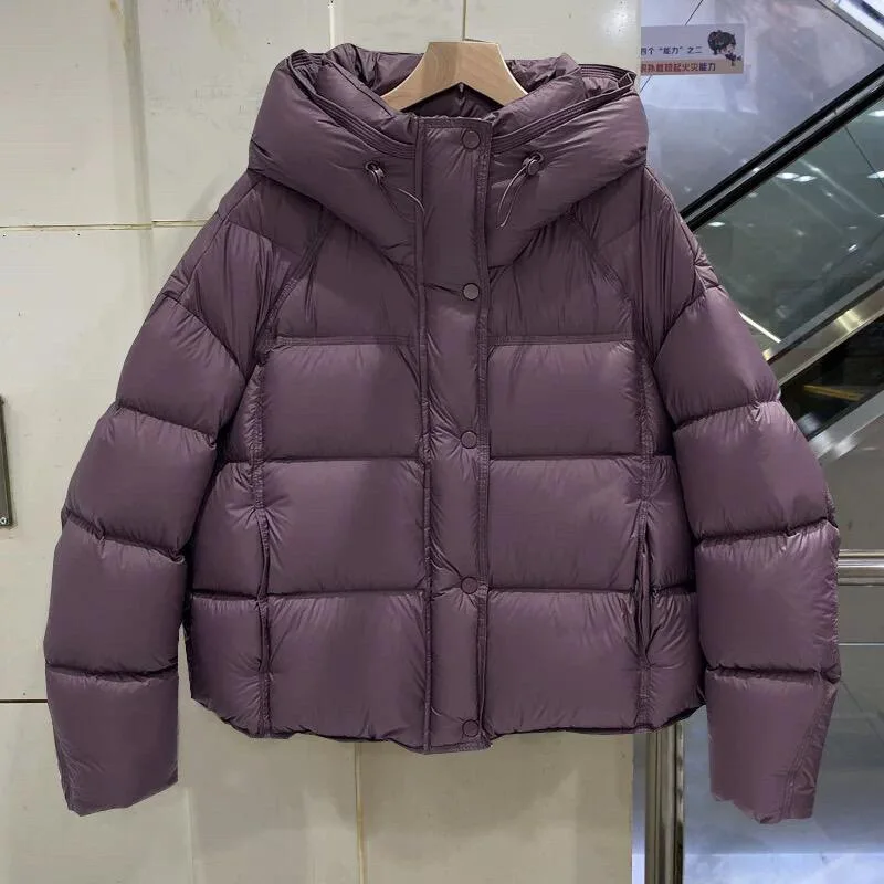 Women's Winter Top Coat Down Jacket White Duck Down Hooded Short Warm Thicken Simple Comfortable Casual Fashion Niche Versatile
