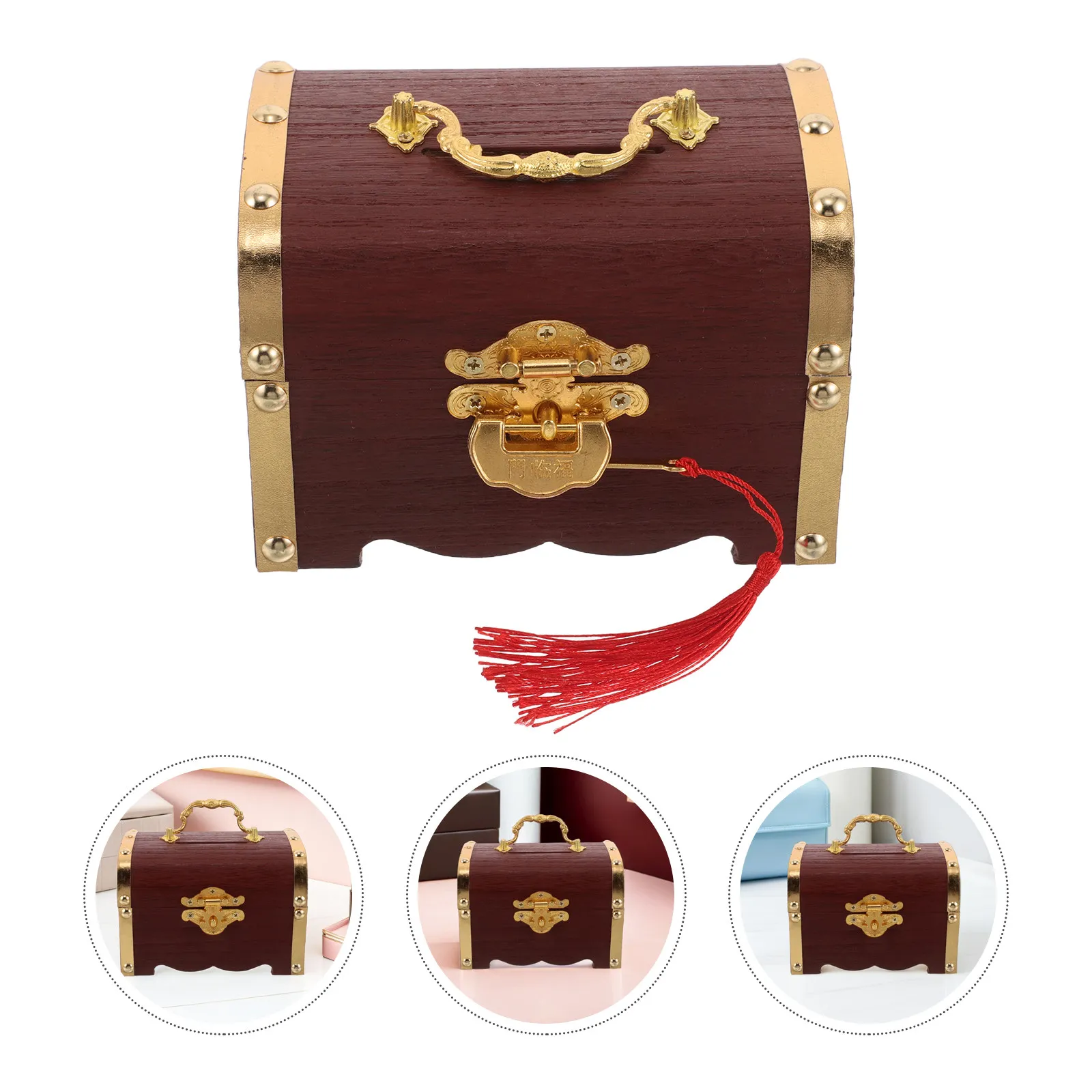 

Vintage Style Small Wooden Treasure Chest Retro Decorative Jewelry Box with Lock for Necklaces Earrings Rings Watches Travel