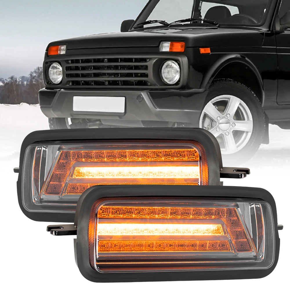

LED DRL Lights With Running Turn Signal PMMA / ABS Plastic Function Accessories Car Styling Tuning For Lada Niva 4X4 1995