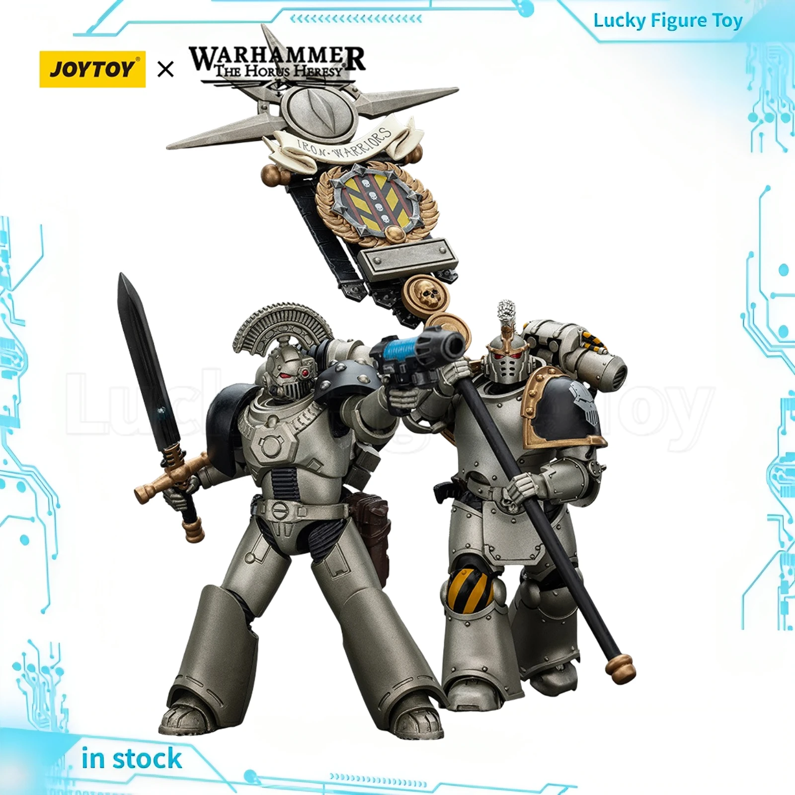 

【In Stock】JOYTOY Warhammer 40K Iron Warriors Command Squad Choosen with Legion Standard MKVI Sergeant Model Toy