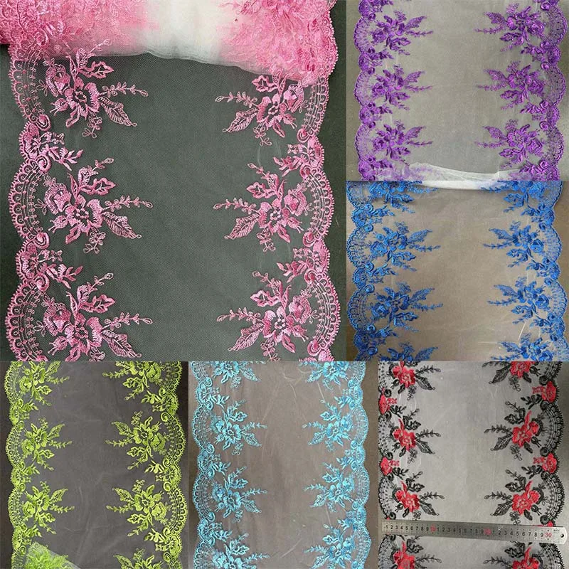 1 Rolle/20 Yards beidseitig bestickter Spitzenstoff, DIY-Zubehör, floral bestickter Mesh-Tüll-Spitzenbesatz zum Nähen und Basteln