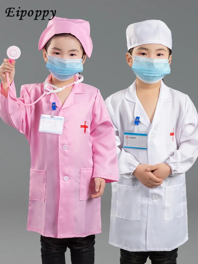 ثوب جراحي للأطفال مضاد للوباء ، معطف أبيض للطبيب الصغير ، فستان محترف لممرضة فتاة ، ملابس أداء
