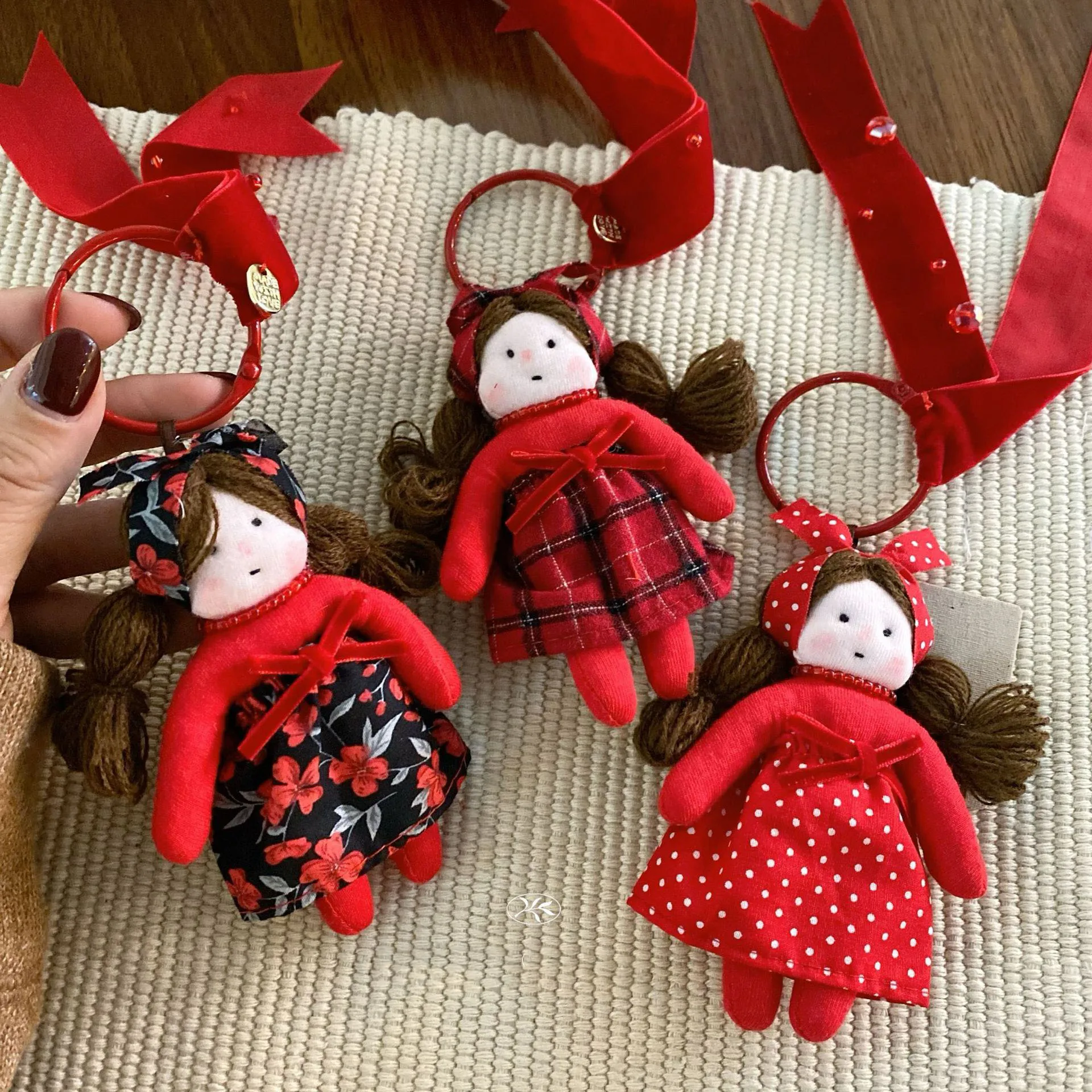 Christmas New Year Red Cartoon Princess Girl Keychain Toy Mini Puppet Keychain Pendant Sweet Cute Hanging Accessory Bag Pendant