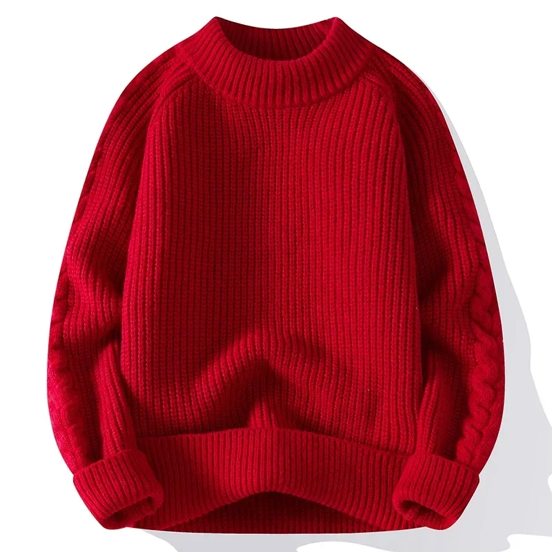 2024 Autumn Winter New Sweater Men Solid Color Knitted Pullovers Mens O Neck Loose Casual Knit Sweater Warm Pullovers Man Tops