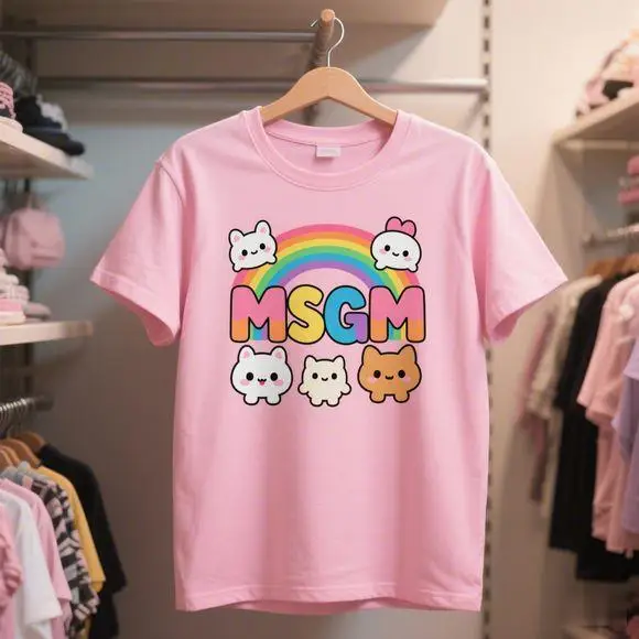 

Plus Size 2025 Summer New Rainbow Printed T-shirt Short Sleeve Women's Loose Pure Cotton Trend Women's Shoulder Half Sleeve