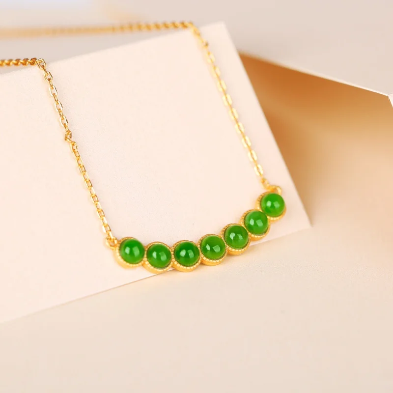 Certificate Included Light Luxury Accessories Hetian Jade Smiling Face Collarbone Chain 925 Silver Gold Plated Fashion Commuting