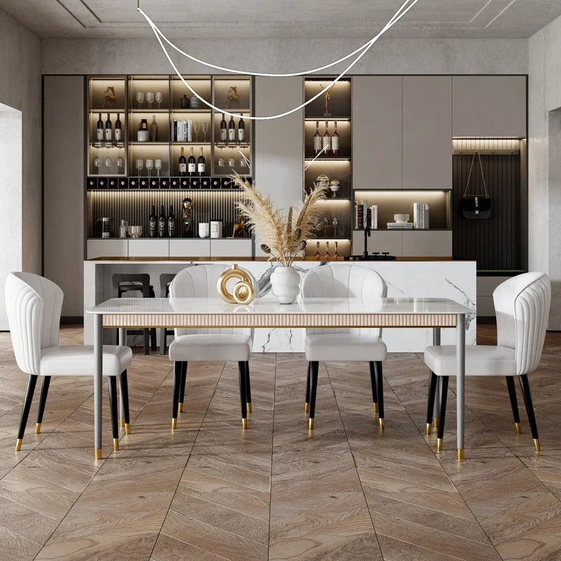 

Light luxury dining table and chair combination of modern simple dining table solid wood feet dining table rectangular