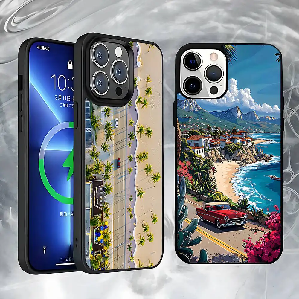 

Sea Beach Trees landscape Case For iPhone 17,16,15,14,13,12,11,Pro,Max,Plus,Mini,SE4,E Magnetic Magsafe Wireless Charging
