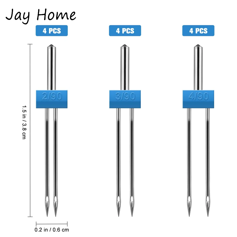 12Pcs Double Needles 2MM 3MM 4MM Sewing Machine Needles Twin Sewing Needles Double Needles Set for Household Sewing Machine