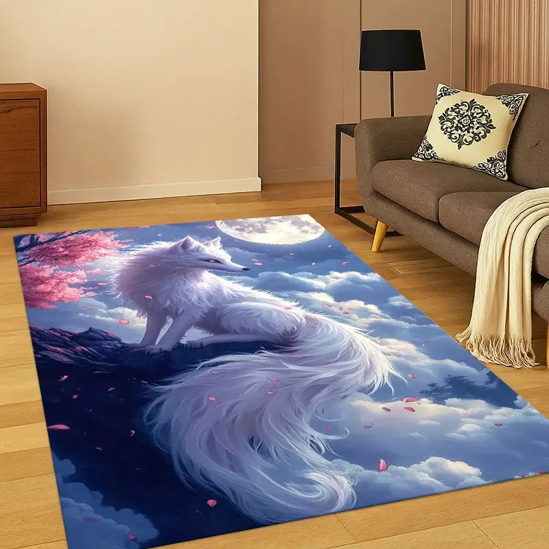 Viking Wolf Fenrir Cartoon Carpet Rug for Bedroom Living Room Sofa Playroom Doormat Home Decor,Kid Game Area Rug Non-slip Gift image 3