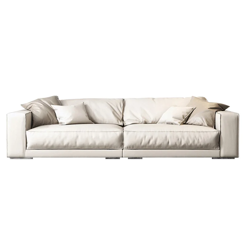 

Italian light luxury leather sofa minimalist living room tofu block Nordic modern simple three-person sofa home home