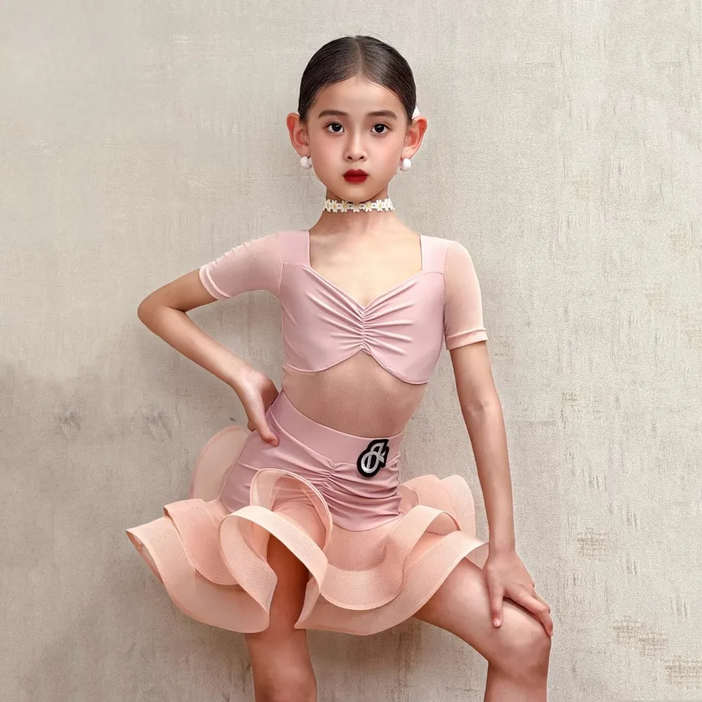 

Children's girl Latin dance training suit for practice Girls new style summer and spring ballroom dance outfit for performance