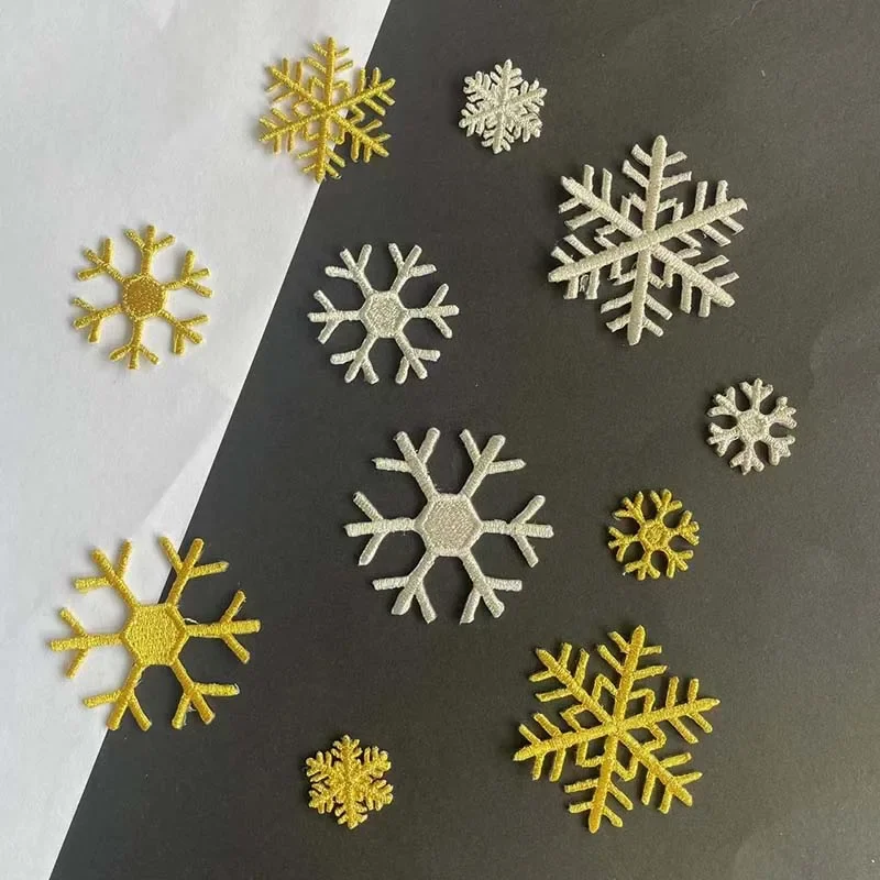 5PCS/Set,Snowflake Fabric Applique Clothes Patches Gold,Silver Flower Embroidery Iron on Stickers for Clothing,christmas Patch