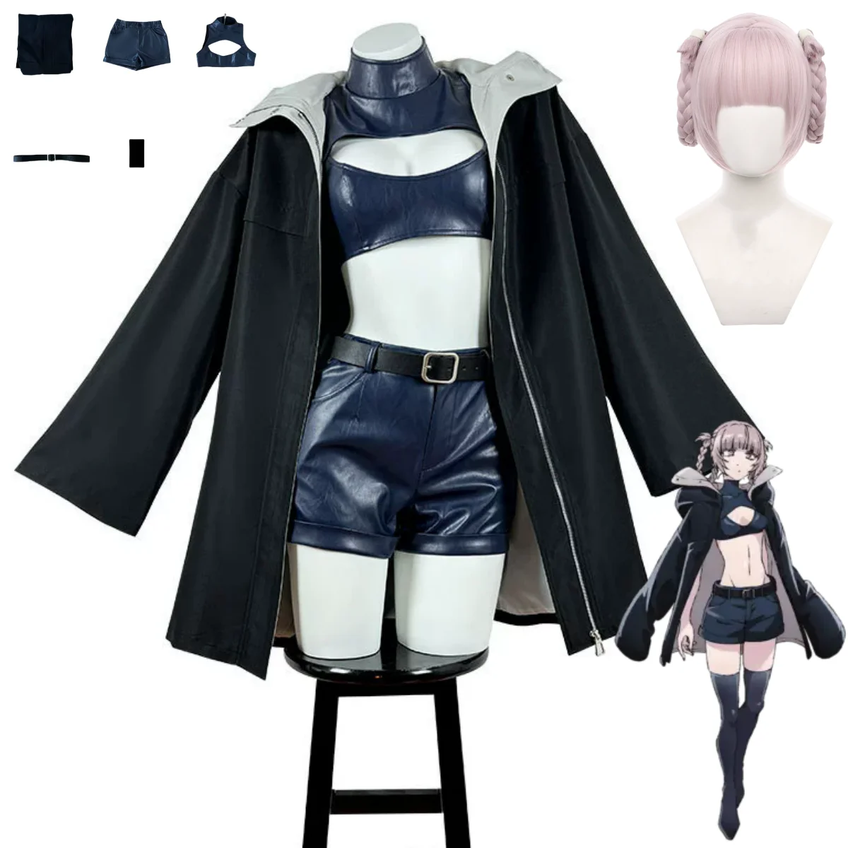 Anime CALL OF THE NIGHT Nanakusa Nazuna Cosplay Costume Coat PU Tube Tops Shorts Uniform Wig Woman Sexy Carnival Suit