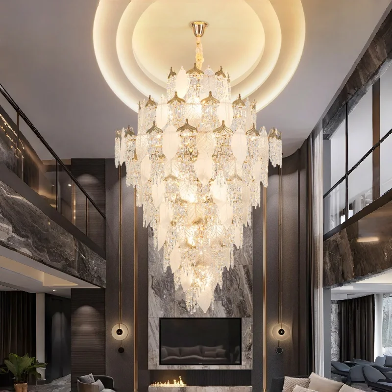 Villa Living Room Large Chandelier Light Luxury Duplex Building Crystal Chandelier Staircase Chandelier Loft Lighting Fixture