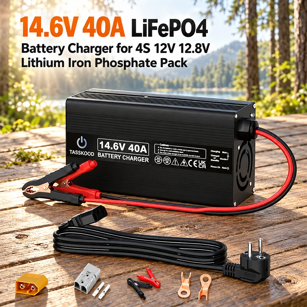 14.6V 40A Fast LiFePO4 Battery Charger for 12V/12.8V Batteries, Multi-Protection for RVs, Trolling Motors, Boats & Solar Systems