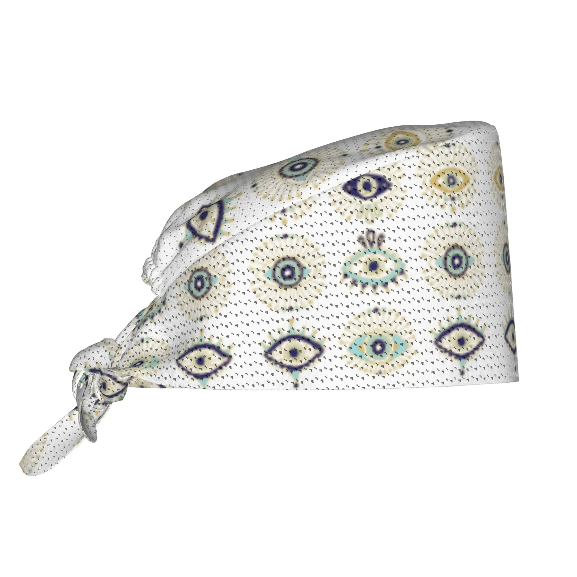 Turkish Evil Eye Collection On White Cleaning Working Cap Amulet Bohemian Scrub Cap Surgicals Hat Nurse Scrubs Hat For Dentist