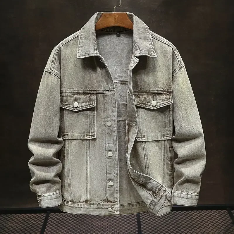 2026 New Spring Autumn Winter Models Men's Khaki Denim Jacket High Street Fashion Jacket Man Large Size M-4xl