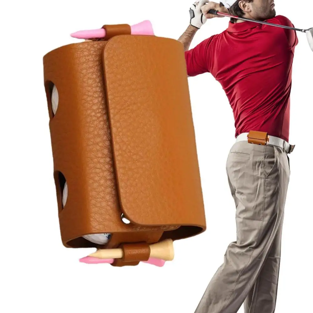 Golf Ball Bag Portable Waist Storage Bag Outdoor Pouch Bags Travel Case  PU Leather For Golf Sports Holds 2 Balls And 4 Golf Tee