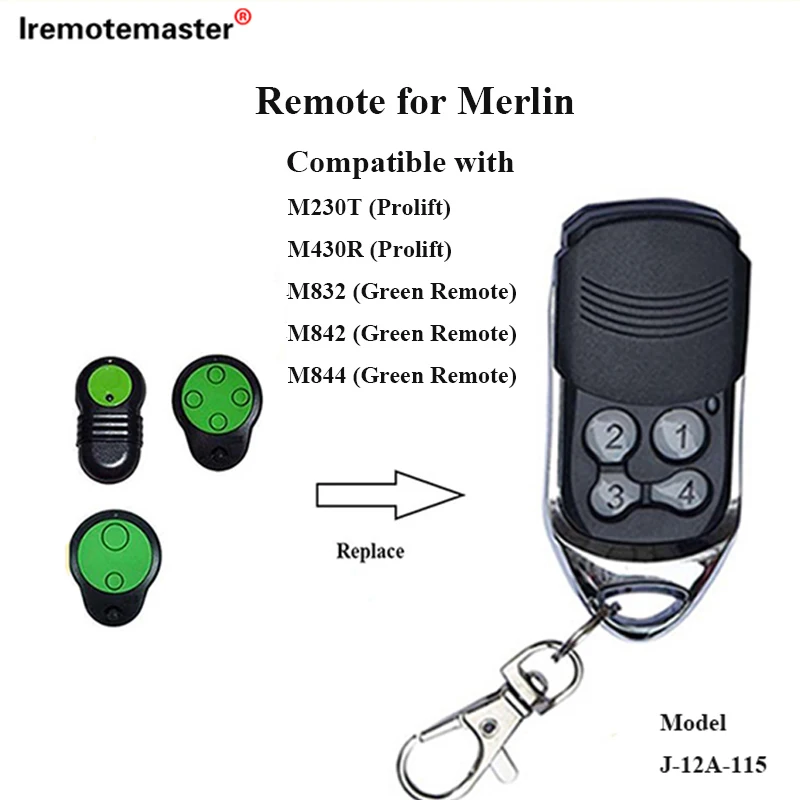 For Merlin M832 M842 M844 Garage Door 230T 430R Remote Control Green Button Rolling Code 433.92MHZ Transmitter