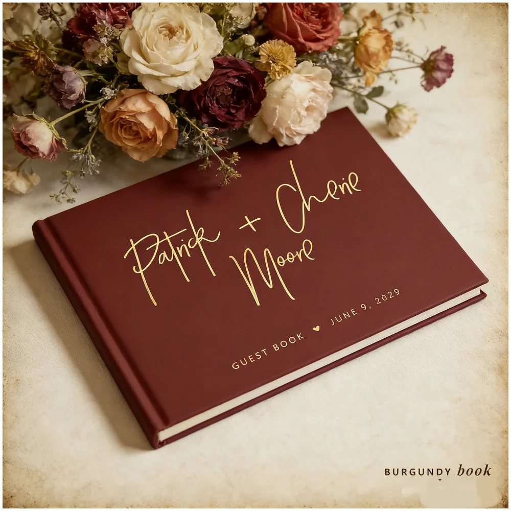 

Роскошная свадебная книга для гостей цвета бургунди и золота, альбом для подписей на 50 листов с возможностью выбора цвета, элегантный свадебный сувенир A020