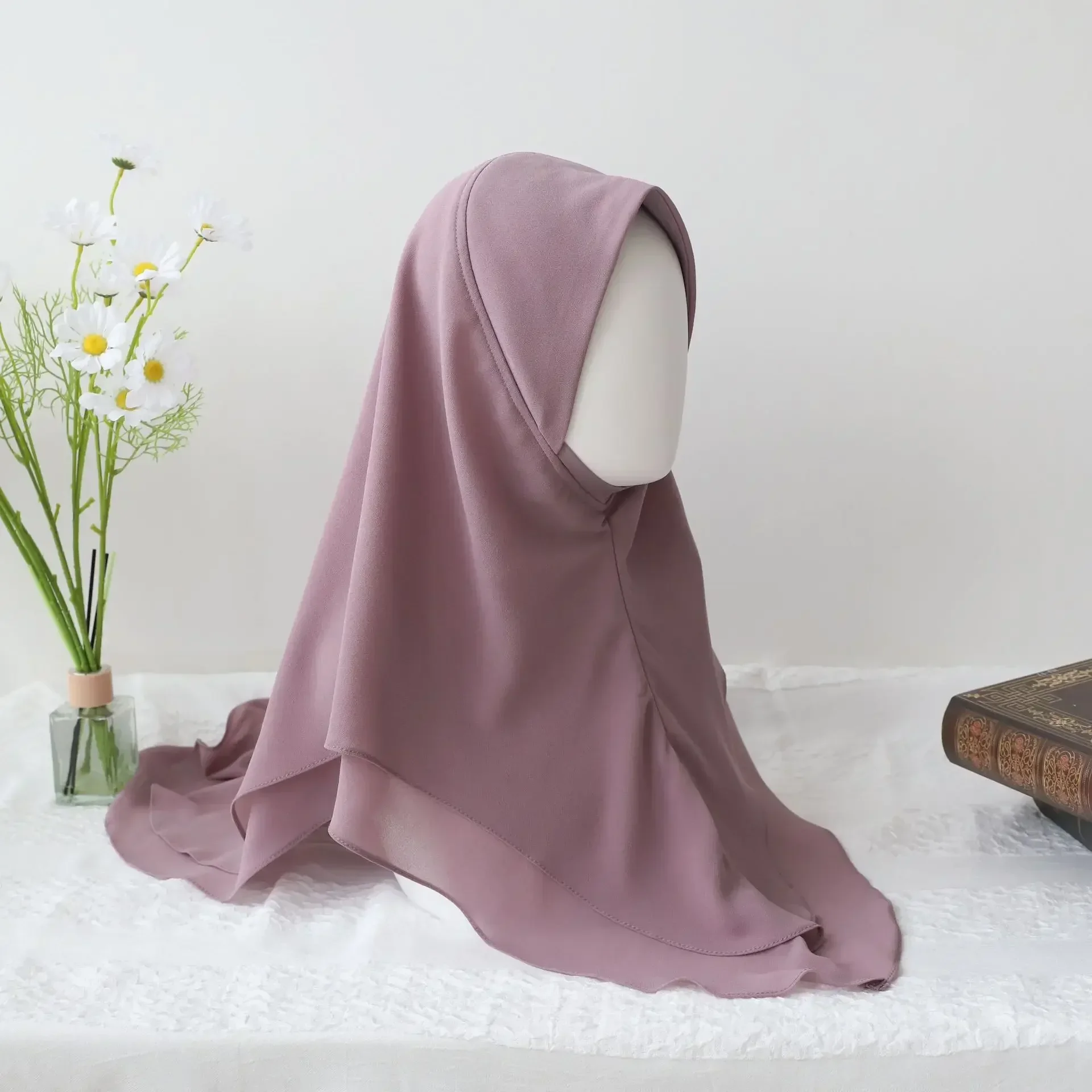 Chiffon Hijab Jersey Hijabs für Frauen Turban Malaiische Pullover Kopfbedeckung Doppelschicht Einfarbig Kopftuch Motorhaube Hijab Turbante