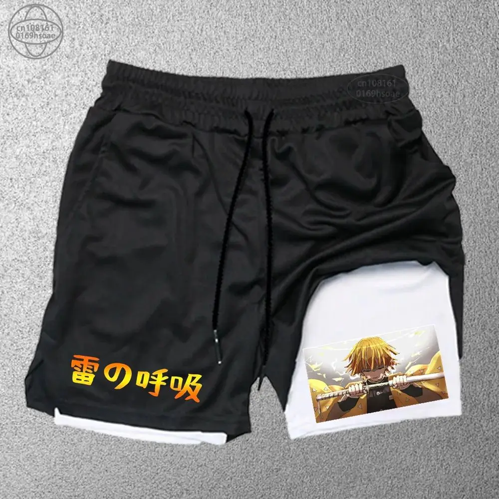 

Men's Shorts Demon Slayer Print Summer Women's Double Layer Shorts Gym Running Sports 2-in-1 Pant Breathable Quick-Drying Shorts