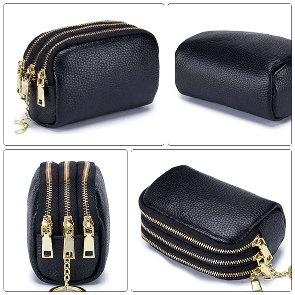 

1Pcs Cowhide Coin Purse Small Zippered Change Pouch Large Capacity Keychain Wallet for Women Coins Cards Makeup Storage