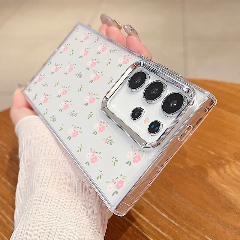 Funda de flores con lente chapada para Samsung Galaxy S24 S23 Ultra Capa S22 S21 Ultra S20 FE A52 A53 A16 A14 A34 A15 A25 A35 A55 A54 5G