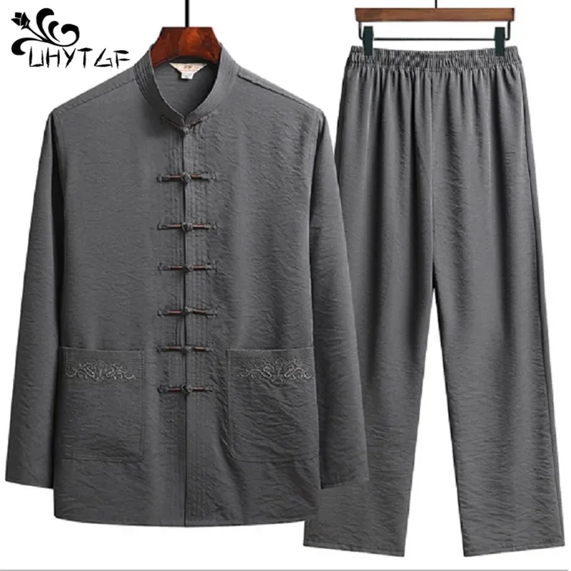 

Hot Sale Chinese Tradition Kung Fu Set Men Casual Comfort Long Sleeve Pajamas Spring Autumn Vintage Menswear Tang Suit M-XXXXL