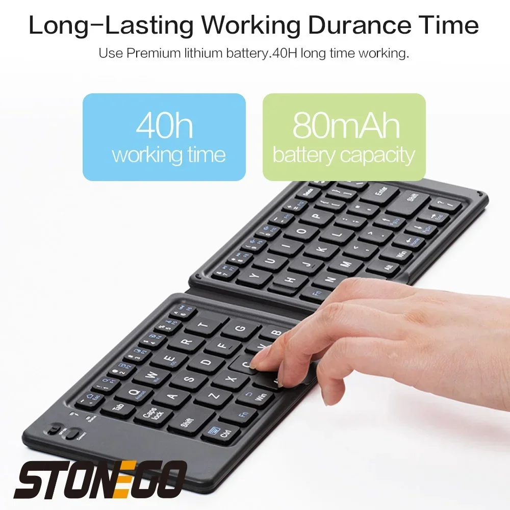 STONEGO Foldable Keyboard, Stable Connection Slim Folding Keyboard Luxurious Double Folding for Windows XP for Mobile Phone