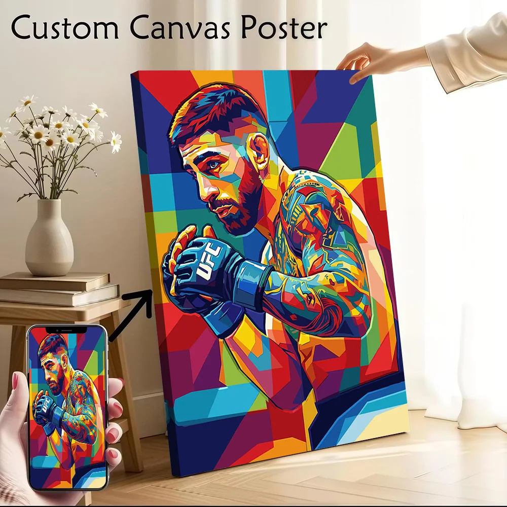 Ilia Topuria Colorful MMA Fighter Portrait Poster Customizable Printed Canvas Painting for Pictures Wall Art Walls Decoration