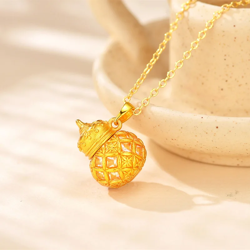 9999 gold filigree diamond-encrusted vine-shaped pendant for necklace, exquisite and high-end style.