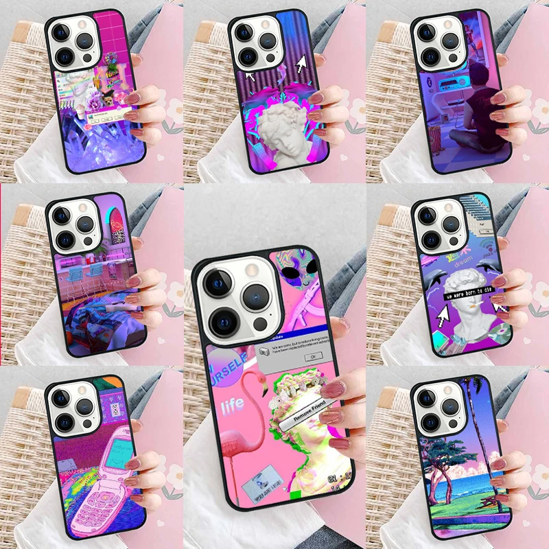 Vaporwave Aesthetic Trippy Capa Phone Case Cover for iPhone 16 Promax 15 Pro 13 14 Plus 11 12 Mini XR XS MAX Coque