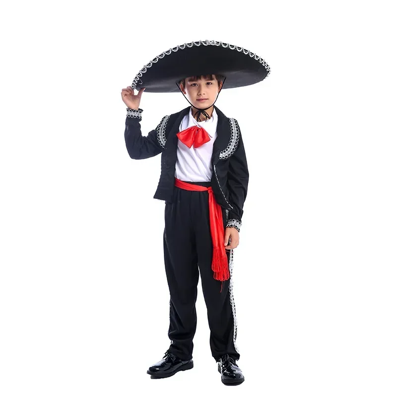 2025 novo méxico músico mariachi amigo traje anime coco ernesto de la cruz cosplay uniforme criança menino purim fantasia vestido w abc