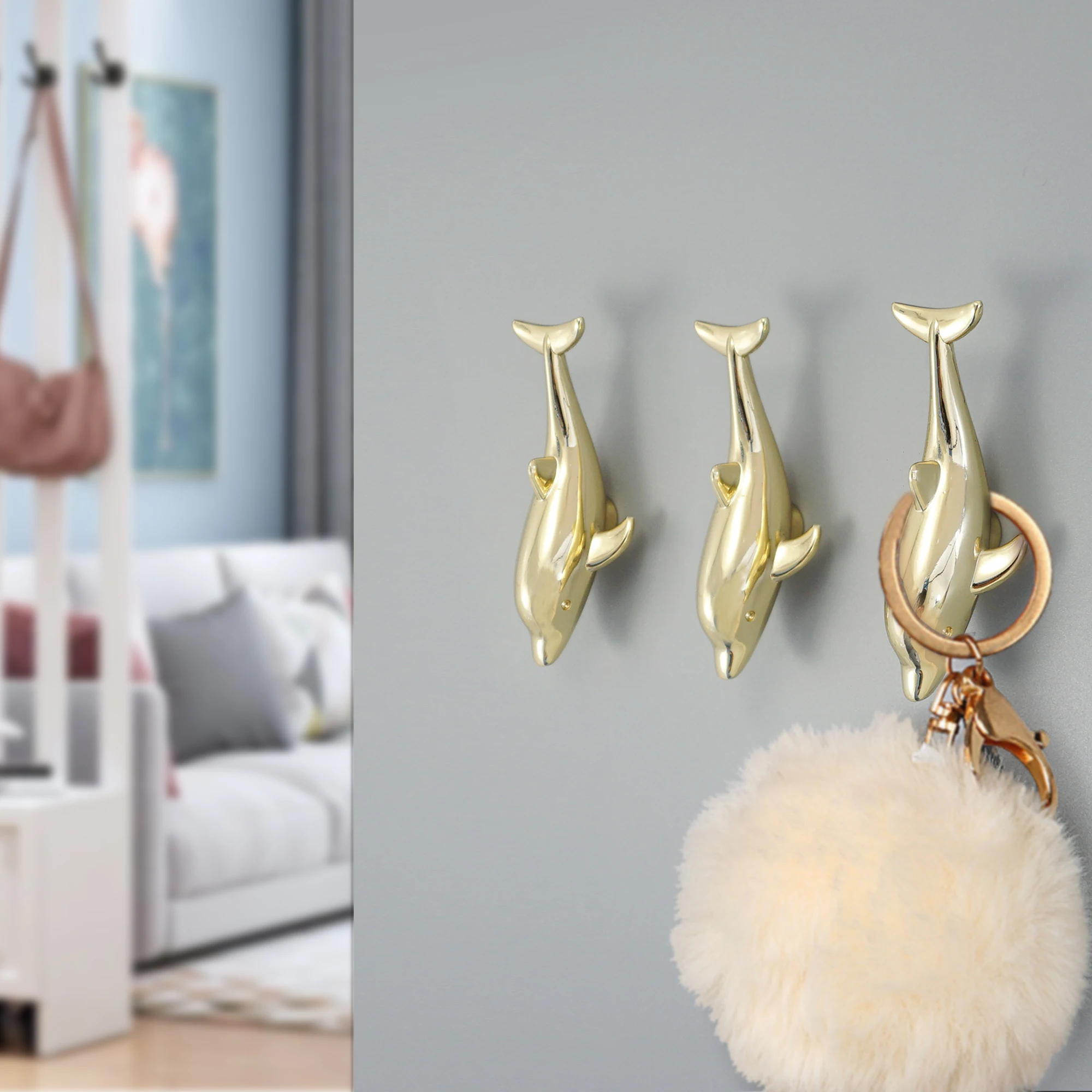 Gold Dolphin Cabinet Handles Creative Wardrobe Pulls Home Decor Drawer Knobs Wall Mounted Clothes Hangers Coat Hats Bags Hooks