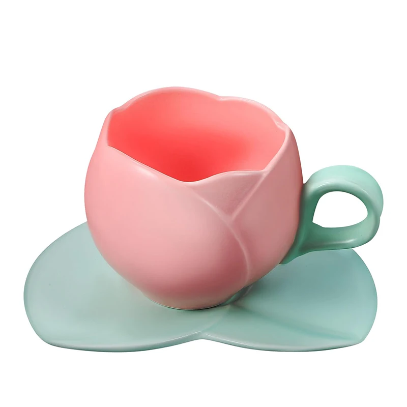 

Ceramic Coffee Mug with Saucer Set,Ceramic Tulip Mug Creative Tulip Flower Cup Cute Ceramic Cup for Tea Coffee Milk