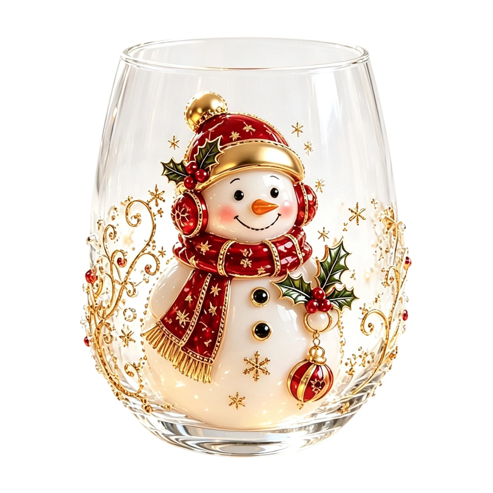 Christmas Art Glass Cup Holiday Drinkware Santa Snowman Reindeer Wreath Tree Stocking 4.72 for Friends Family