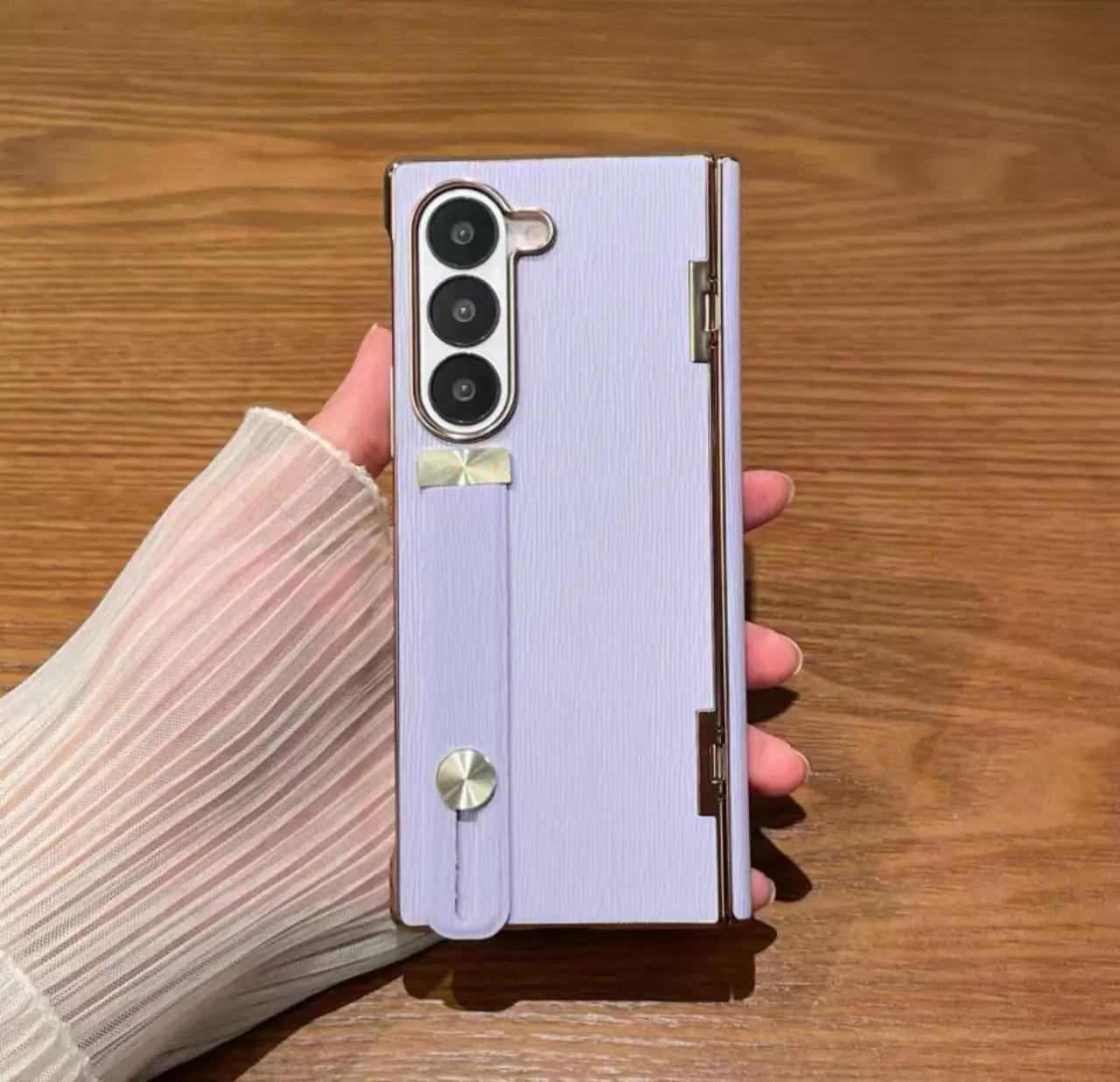 

New Luxury Leather Wristband Holder Hinge Phone Case For Samsung Galaxy Z Fold 7 6 5 4 3 Full Screen Shockproof Protect Cover