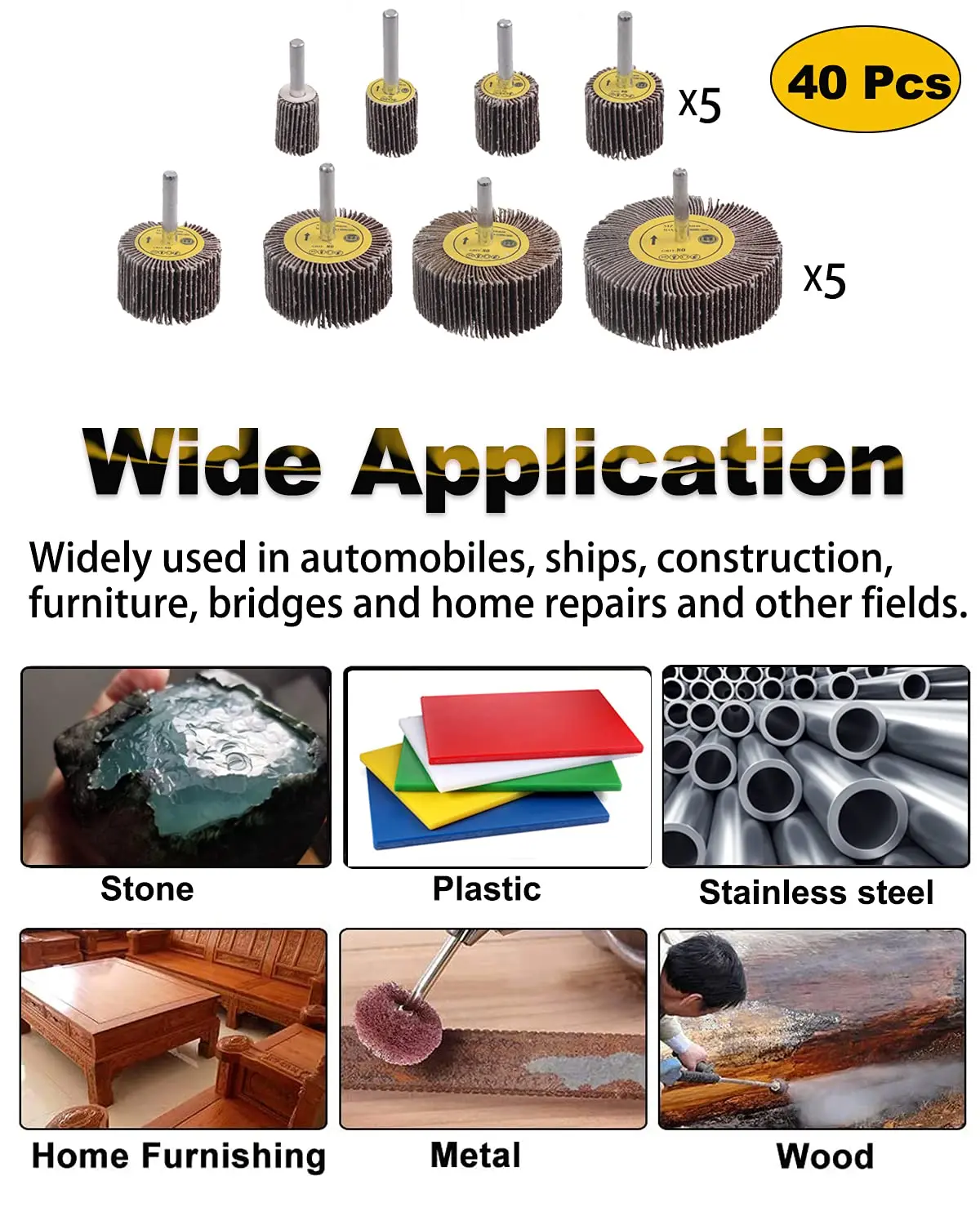 Set Sander Roda Flap, Roda Flap Aluminium Oksida Rocaris 80 Grit Roda Pengamplasan Bentuk Silinder, 8 Ukuran