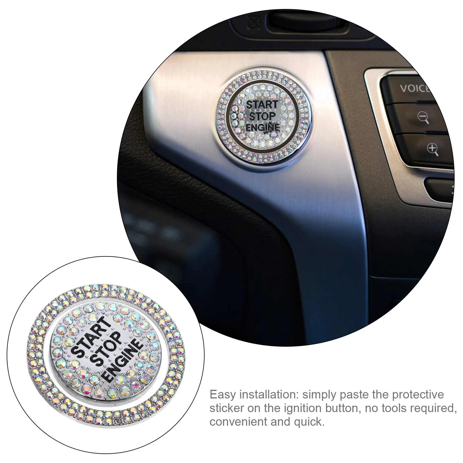 

Start Button Cover Bling Rhinestone Car Engine Ignition Protector Durable Scratch-Resistant Push To Start Button Accessories