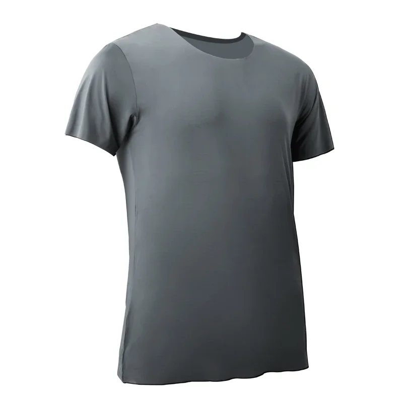 Summer Ice Silk Traceless Men's Short Sleeve White T-Shirt Crew Neck Half Sleeve Clothes Thin Bottom Shirt Slim Underwear